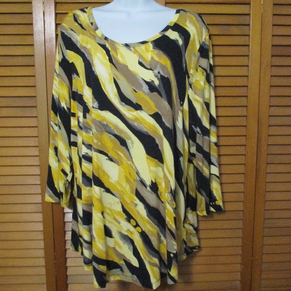 JM Collection top black & yellow 3/4 length sleeve soft stretchy size L - Picture 1 of 6